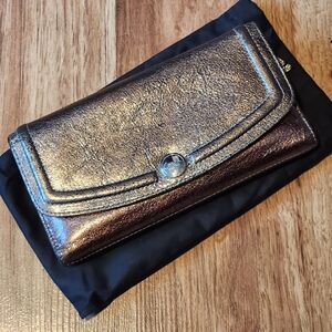 Coach Metallic Dark Silver Pewter Women's Trifold Wallet